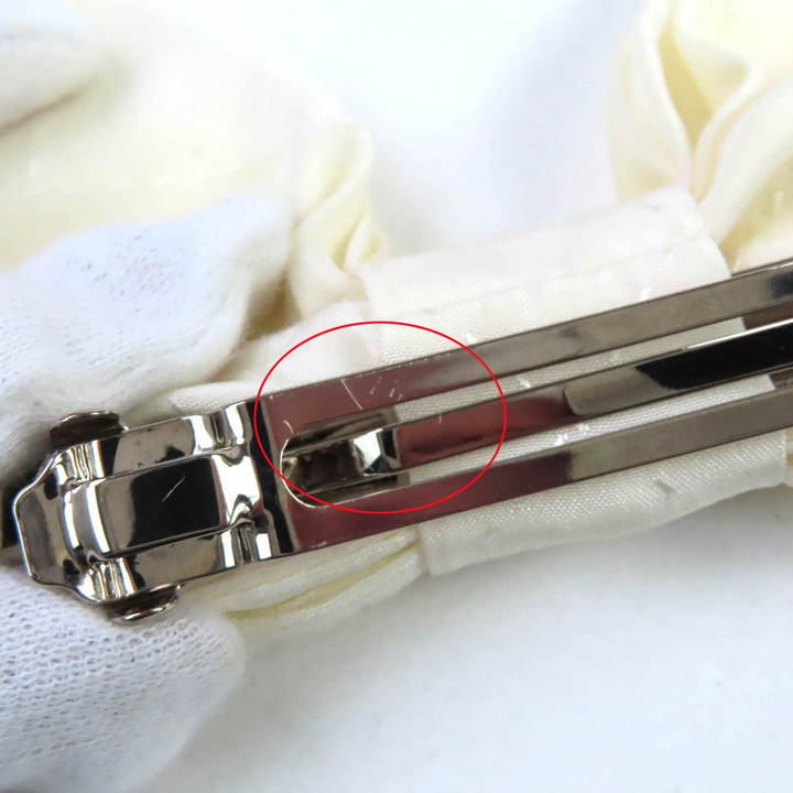 Great CHANEL hair accessory Ribbon barrette white silk Women 25C AAA730
