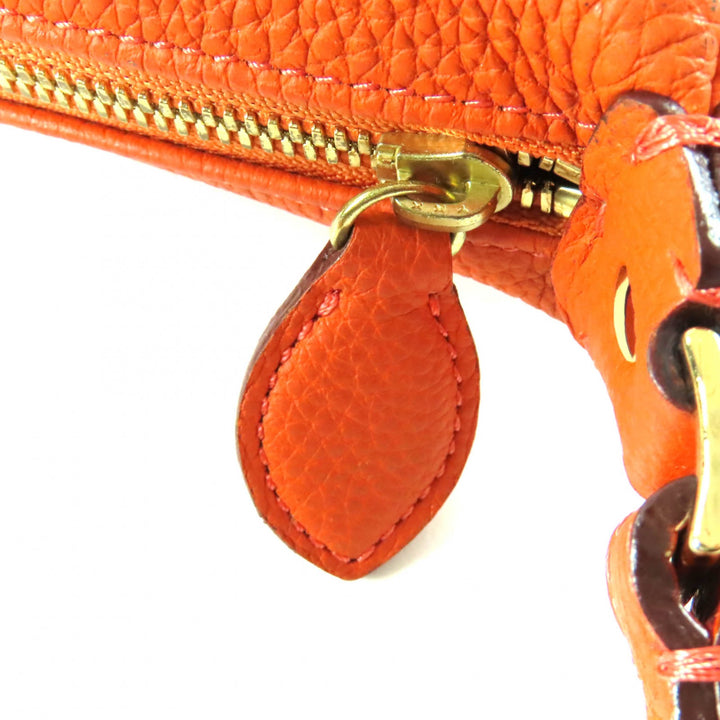 Great 大峡製鞄 Shoulder Bag Simple design handbag Orange shrink leather Women