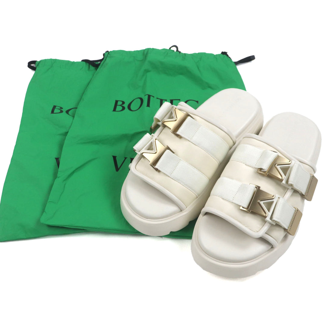 新品 BOTTEGAVENETA サンダル フラッシュ ダブルベルト ホワイト ナイロン メンズ 43 690034