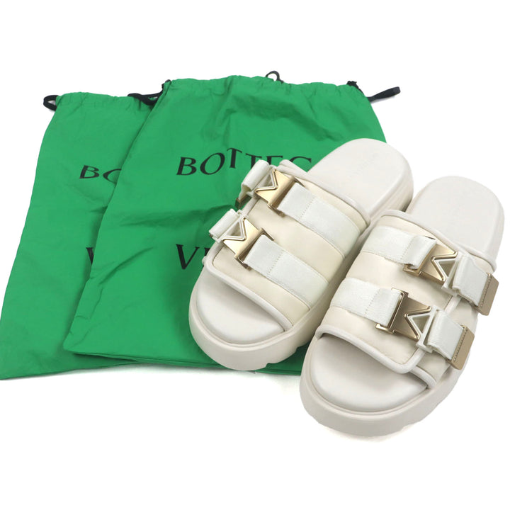新品 BOTTEGAVENETA サンダル フラッシュ ダブルベルト ホワイト ナイロン メンズ 43 690034