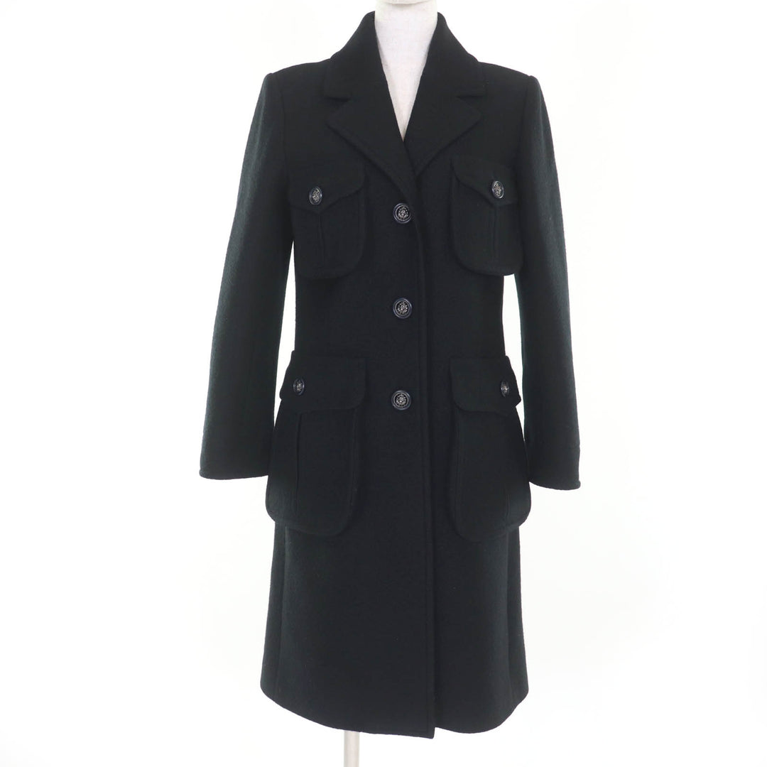Excellent CHANEL coat Lion Button Long Length black wool Women 36 P46375V32805