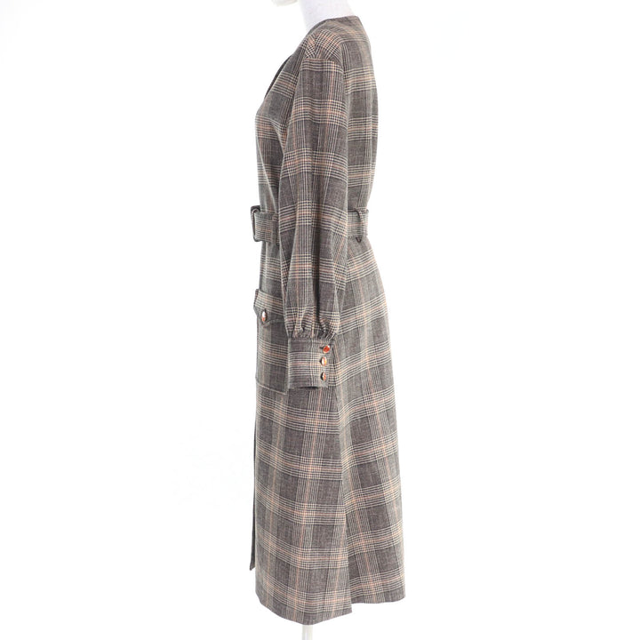 Excellent GUCCI coat Prince of Wales belted coat Brown wool Women 36 699152