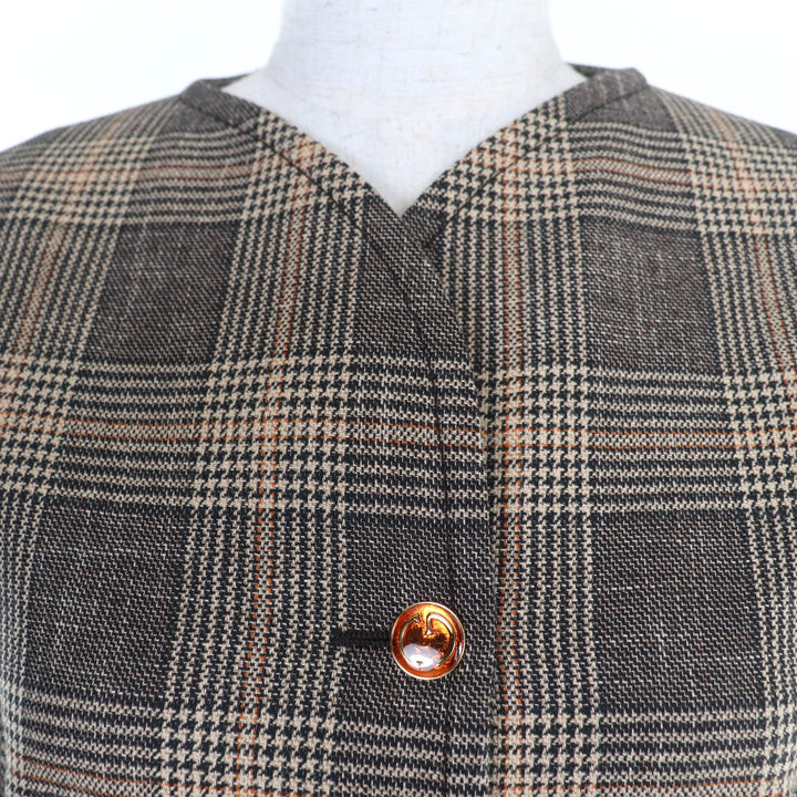 Excellent GUCCI coat Prince of Wales belted coat Brown wool Women 36 699152