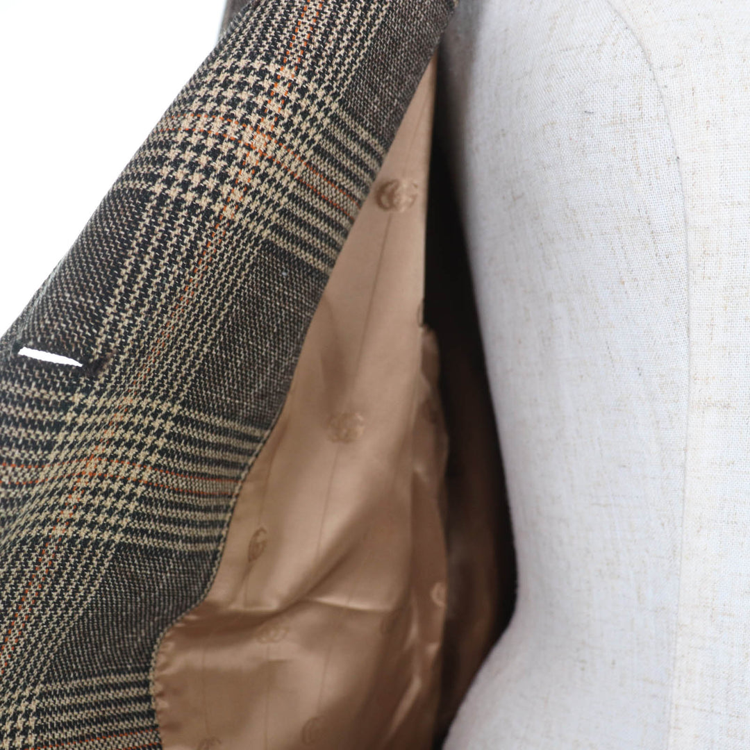 Excellent GUCCI coat Prince of Wales belted coat Brown wool Women 36 699152