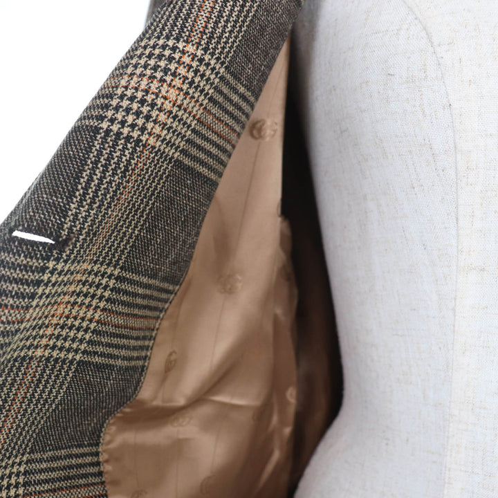 Excellent GUCCI coat Prince of Wales belted coat Brown wool Women 36 699152