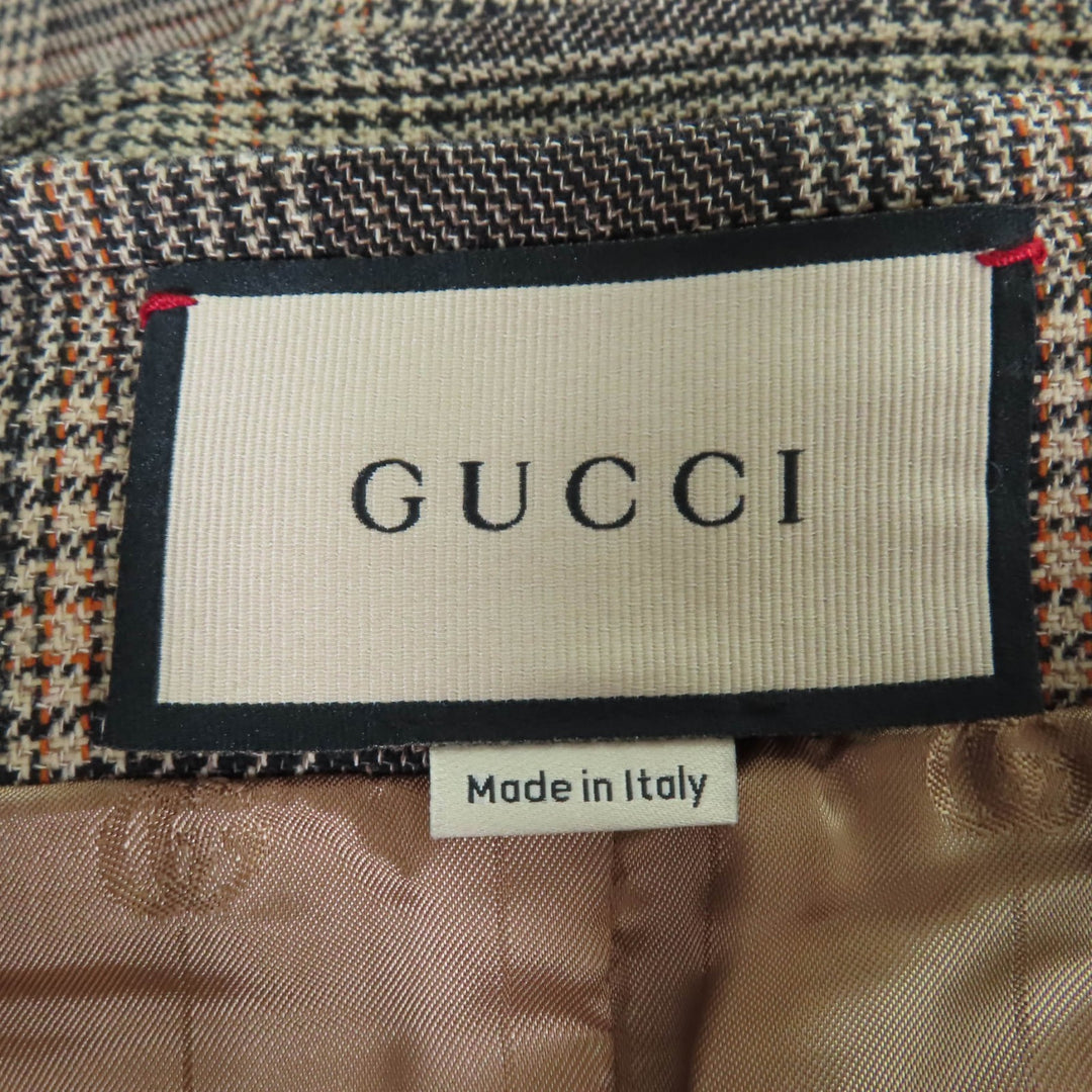 Excellent GUCCI coat Prince of Wales belted coat Brown wool Women 36 699152