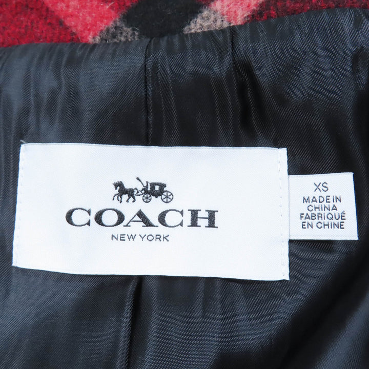 優れたCOACHコートチェック柄メタルロゴボタンダブルブレストレッドシリーズレディースXS
