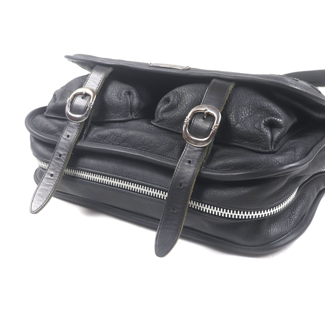 Great CHROME HEARTS Shoulder Bag Cemetery Cloth Patch Large Soft black leather mens
