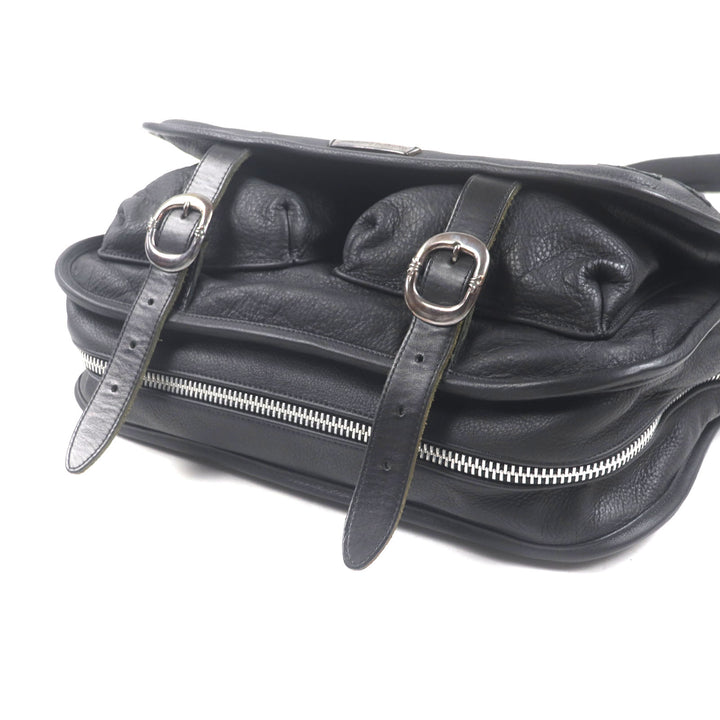 Great CHROME HEARTS Shoulder Bag Cemetery Cloth Patch Large Soft black leather mens