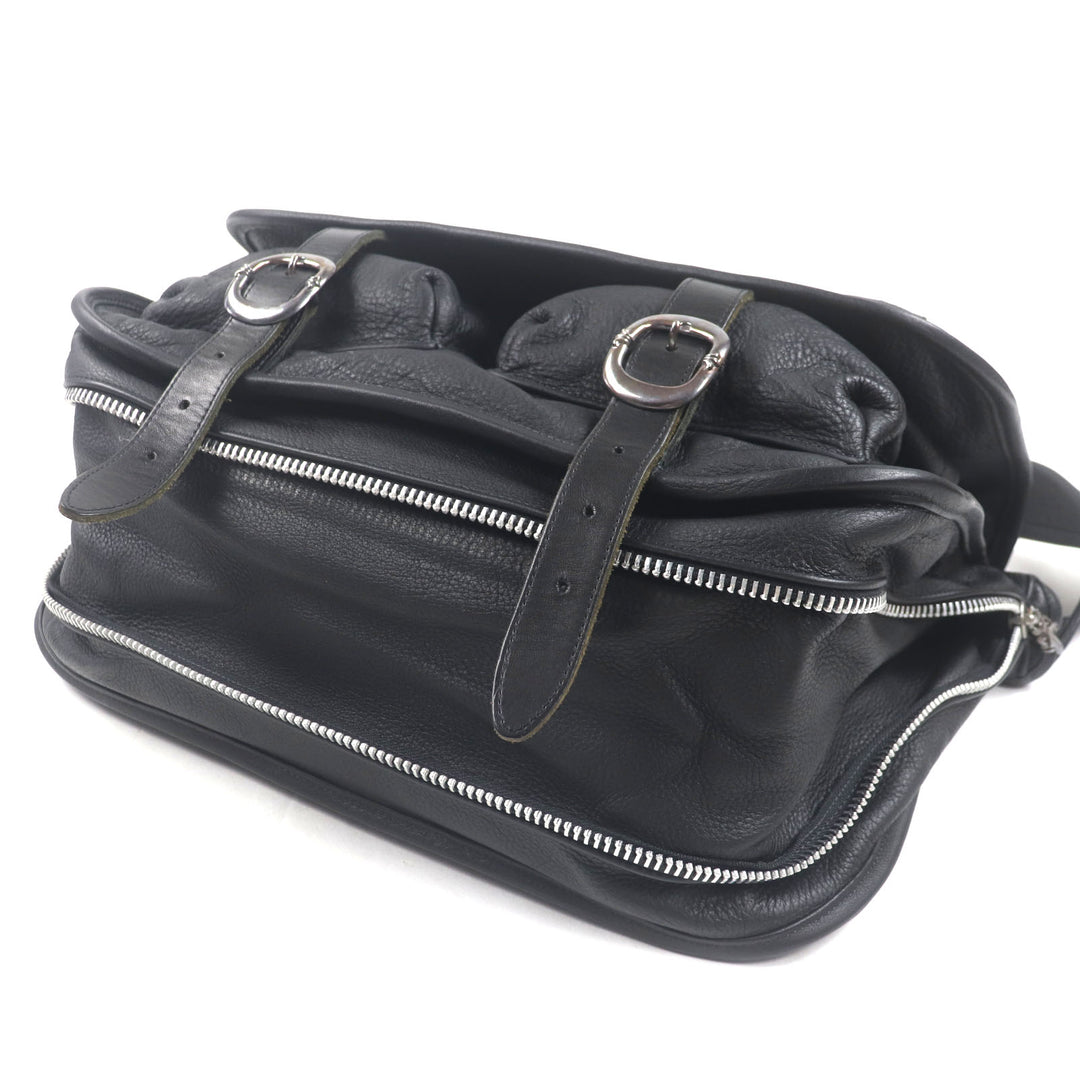 Great CHROME HEARTS Shoulder Bag Cemetery Cloth Patch Large Soft black leather mens