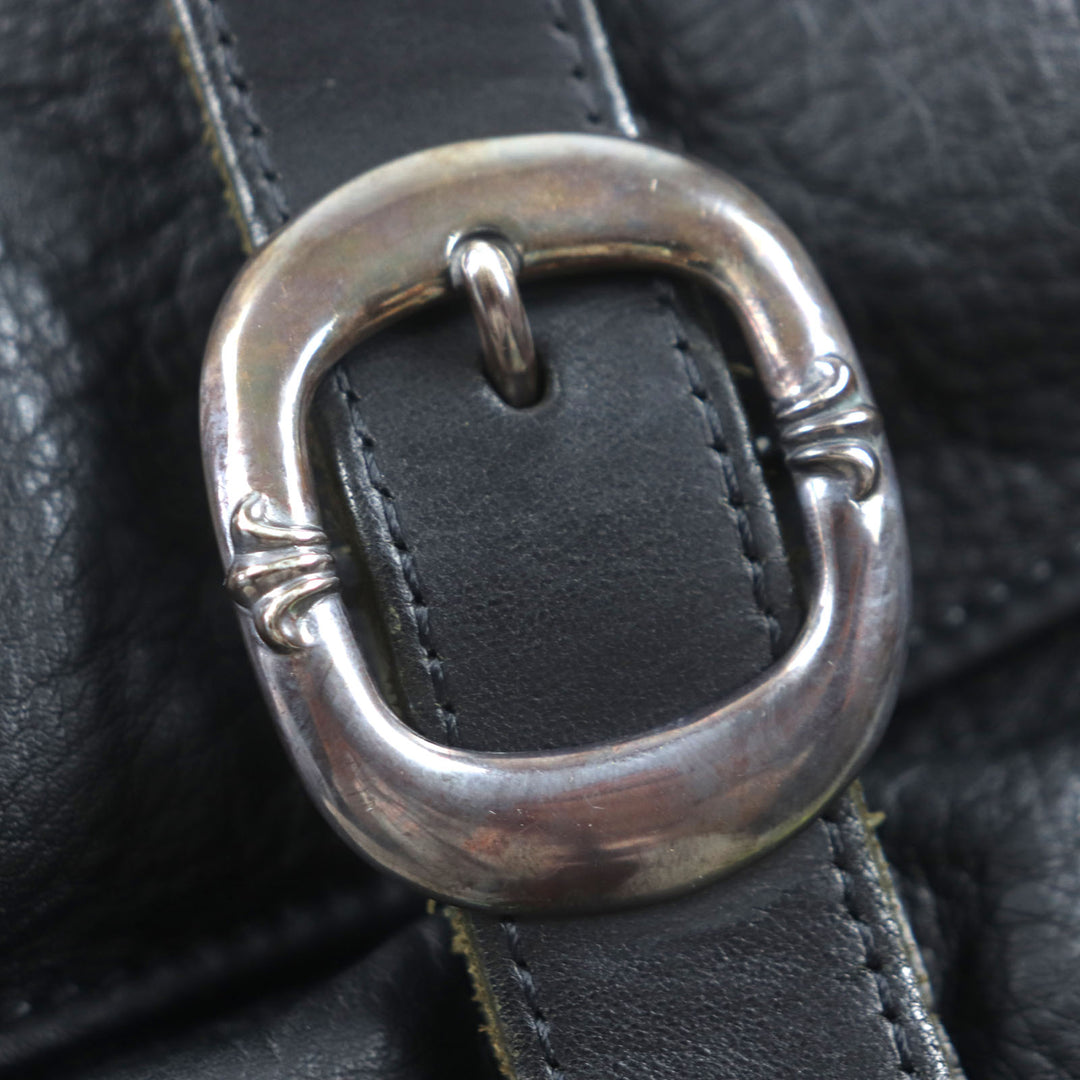 Great CHROME HEARTS Shoulder Bag Cemetery Cloth Patch Large Soft black leather mens