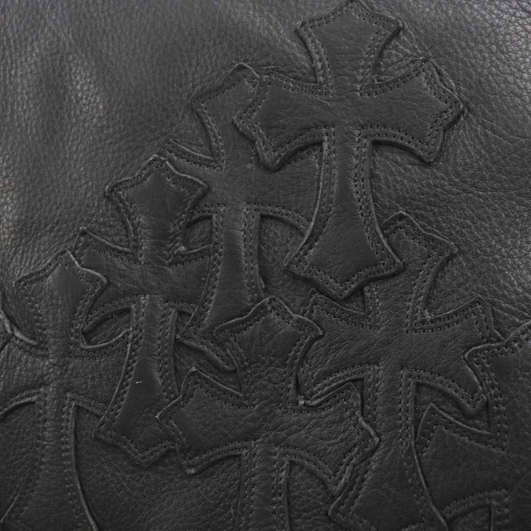 Great CHROME HEARTS Shoulder Bag Cemetery Cloth Patch Large Soft black leather mens
