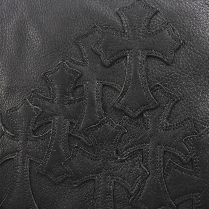 Great CHROME HEARTS Shoulder Bag Cemetery Cloth Patch Large Soft black leather mens
