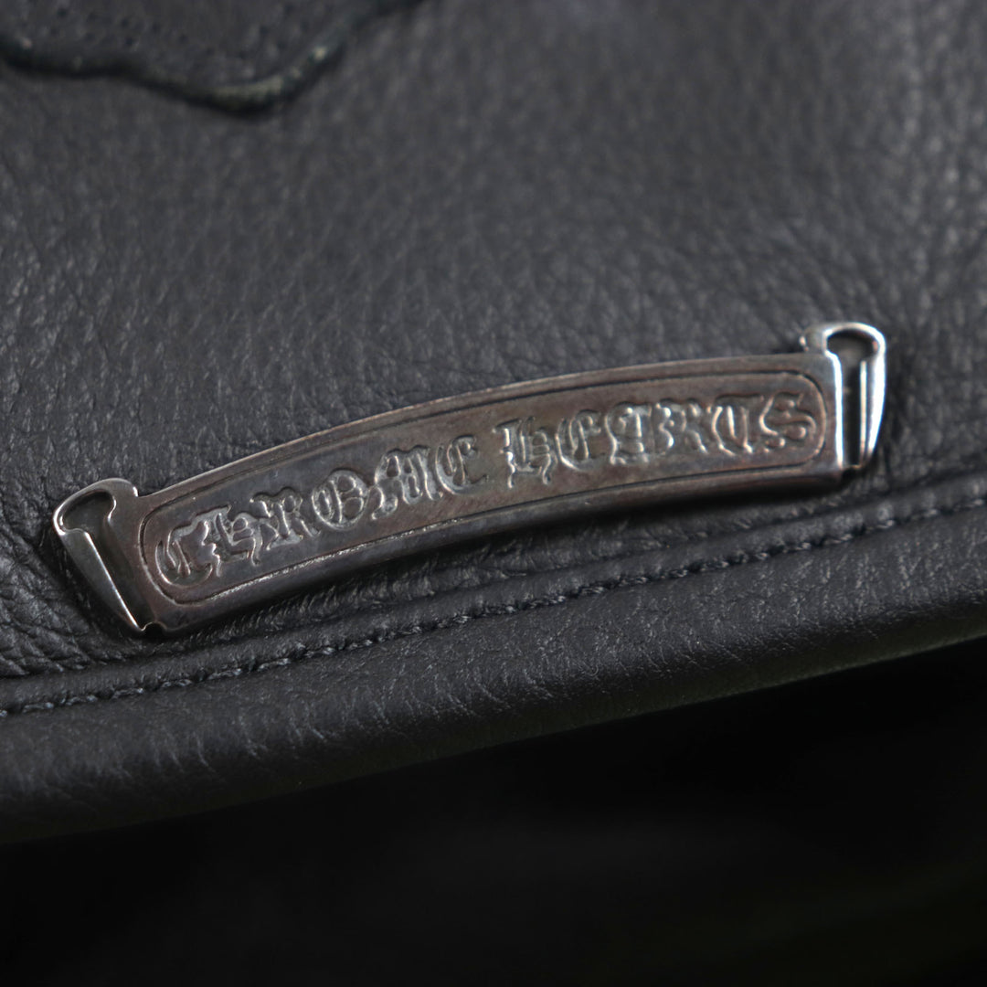 Great CHROME HEARTS Shoulder Bag Cemetery Cloth Patch Large Soft black leather mens