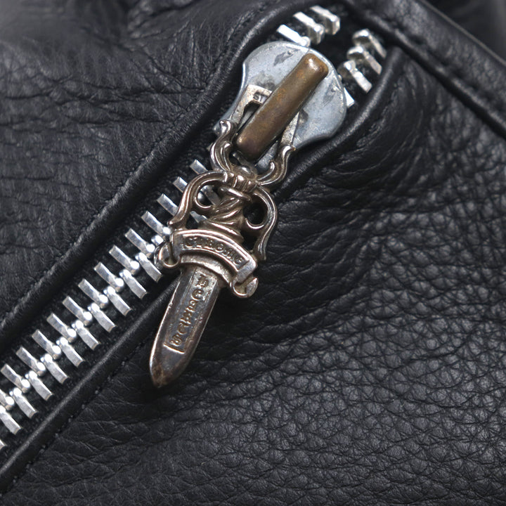 Great CHROME HEARTS Shoulder Bag Cemetery Cloth Patch Large Soft black leather mens