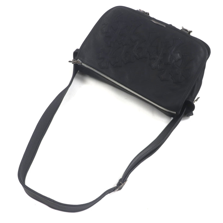 Great CHROME HEARTS Shoulder Bag Cemetery Cloth Patch Large Soft black leather mens