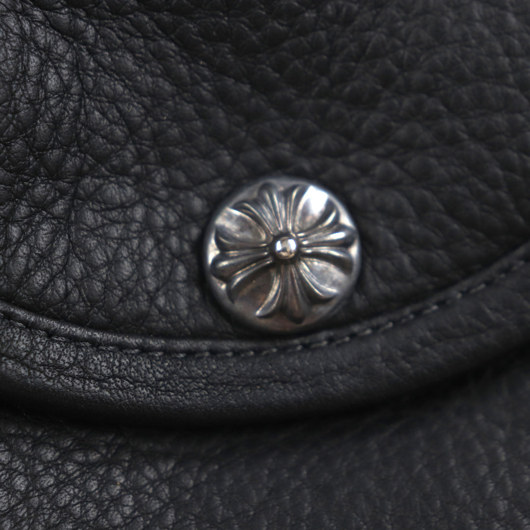 Great CHROME HEARTS Shoulder Bag Cemetery Cloth Patch Large Soft black leather mens