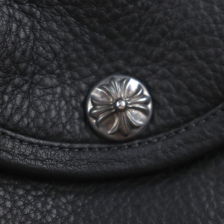 Great CHROME HEARTS Shoulder Bag Cemetery Cloth Patch Large Soft black leather mens