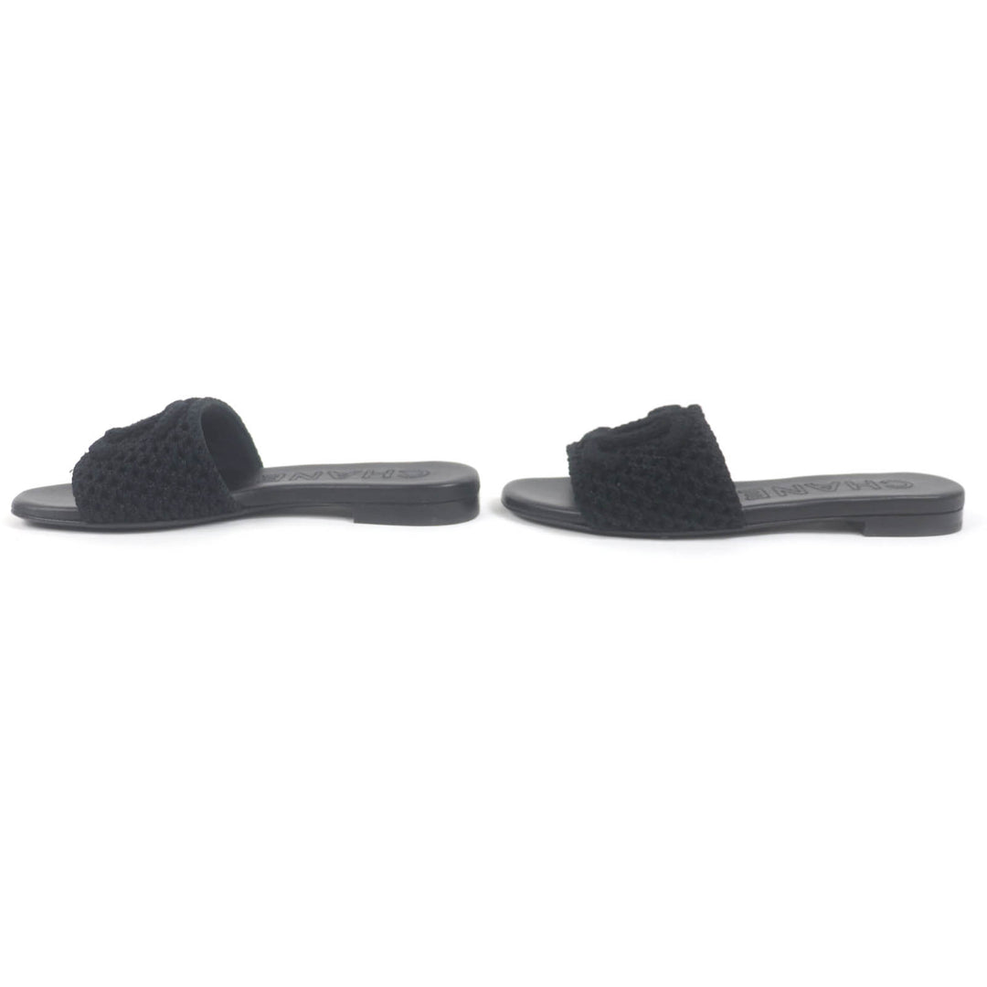 Pristine CHANEL Mule CC logo crochet design sandals black ー Women 24M G45516