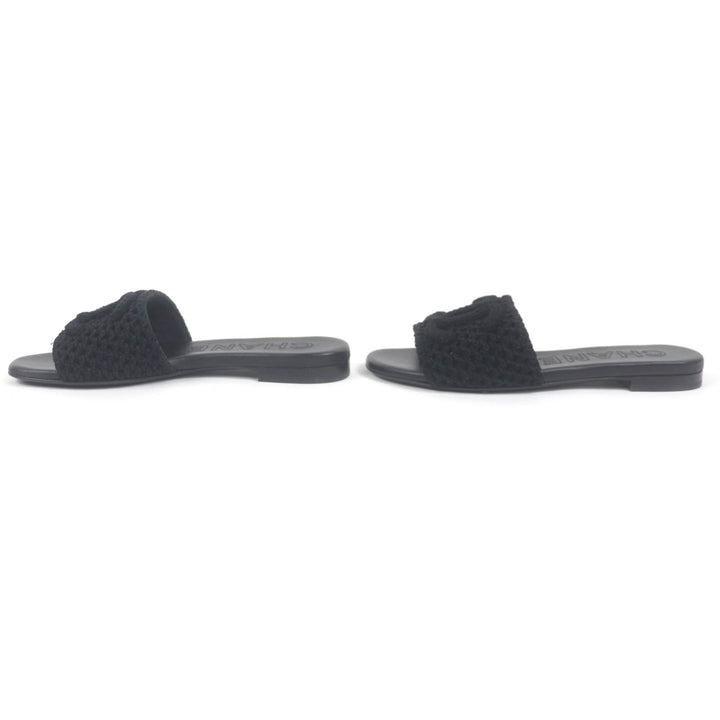 Pristine CHANEL Mule CC logo crochet design sandals black ー Women 24M G45516