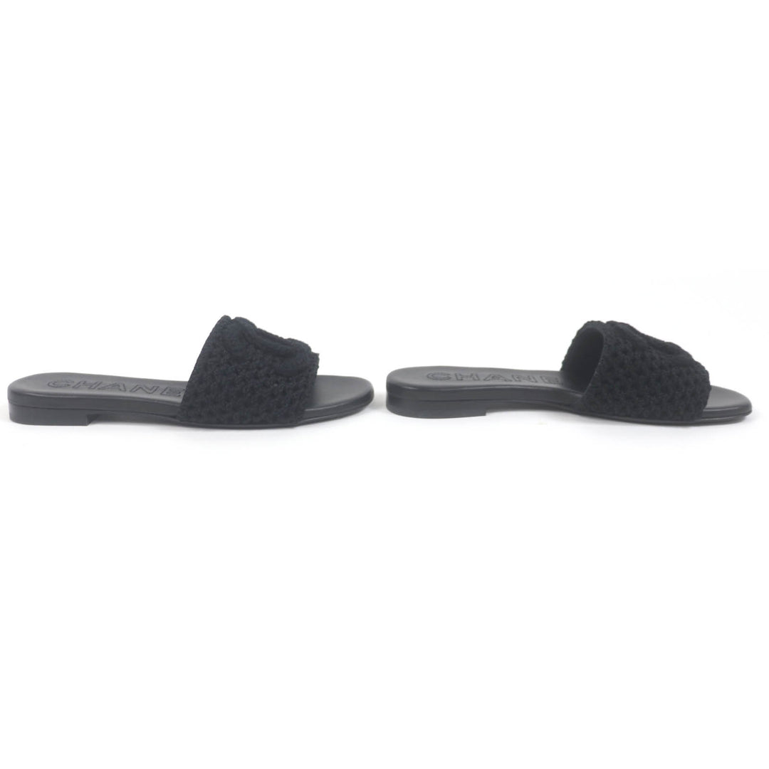 Pristine CHANEL Mule CC logo crochet design sandals black ー Women 24M G45516