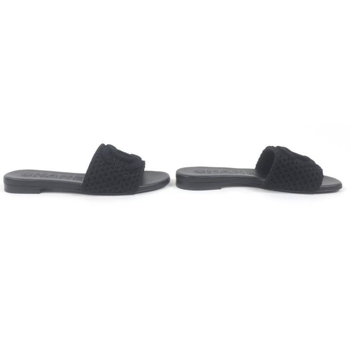 Pristine CHANEL Mule CC logo crochet design sandals black ー Women 24M G45516