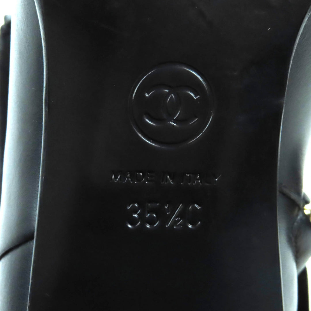 素晴らしい CHANEL ショートブーツ ブラック レザー レディース 35.5 G36307
