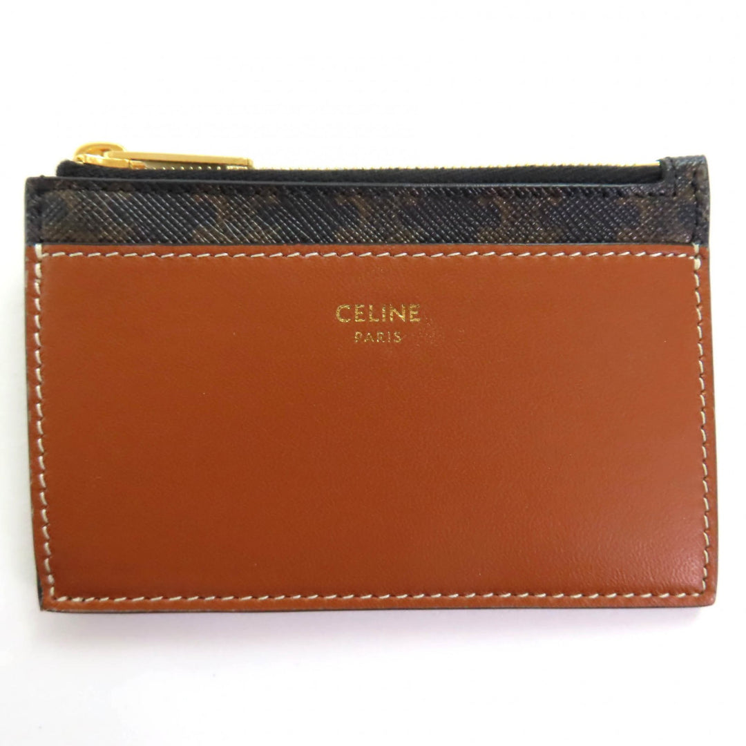 Excellent CELINE Card Case Brown leather Women