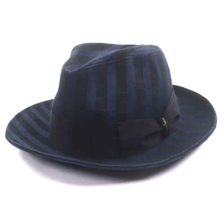 Great Borsalino hat Stripe Pattern Logo Ribbon Fedora Navy black cotton mens 57