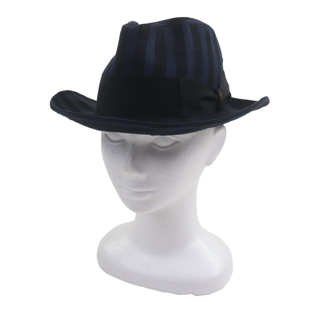 Great Borsalino hat Stripe Pattern Logo Ribbon Fedora Navy black cotton mens 57