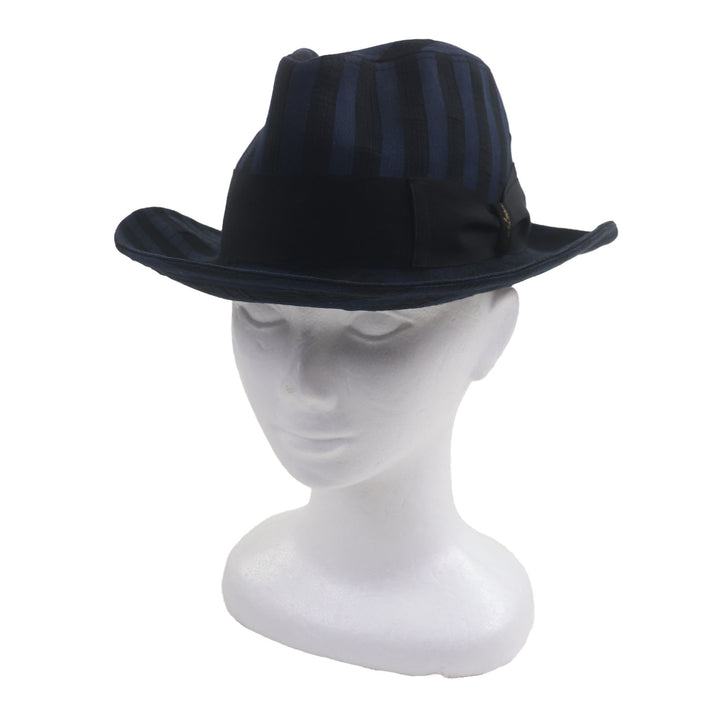Great Borsalino hat Stripe Pattern Logo Ribbon Fedora Navy black cotton mens 57