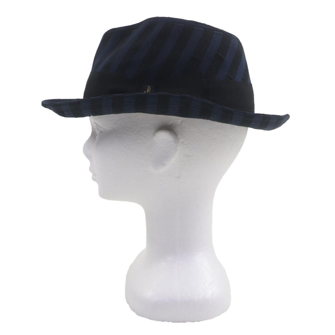 Great Borsalino hat Stripe Pattern Logo Ribbon Fedora Navy black cotton mens 57