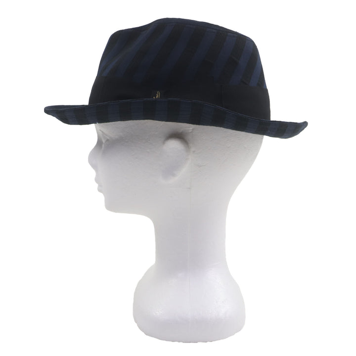 Great Borsalino hat Stripe Pattern Logo Ribbon Fedora Navy black cotton mens 57