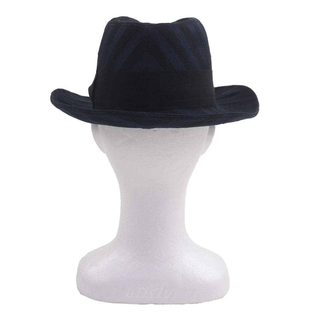 Great Borsalino hat Stripe Pattern Logo Ribbon Fedora Navy black cotton mens 57
