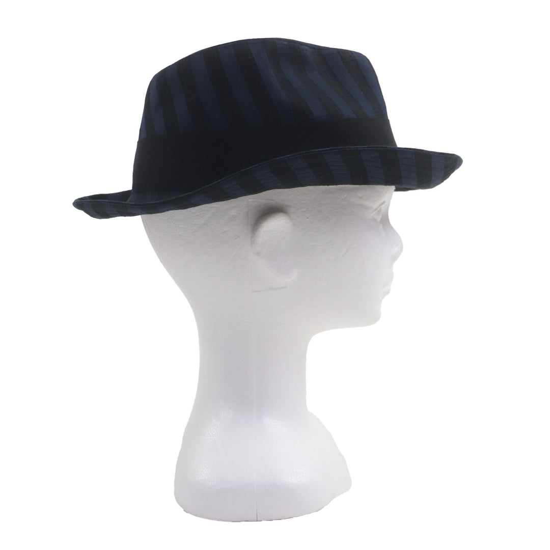 Great Borsalino hat Stripe Pattern Logo Ribbon Fedora Navy black cotton mens 57