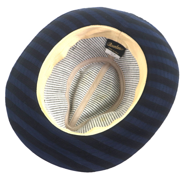 Great Borsalino hat Stripe Pattern Logo Ribbon Fedora Navy black cotton mens 57