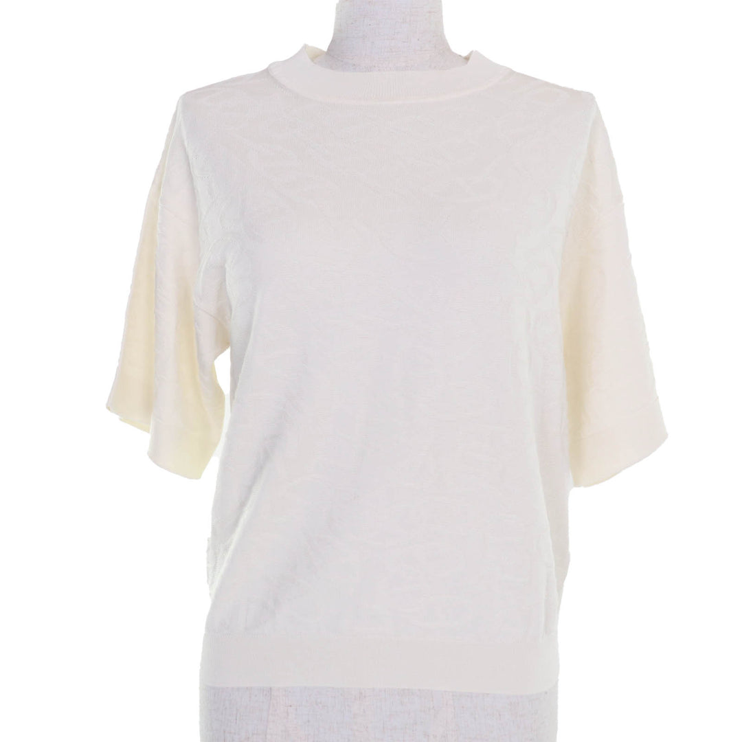 Excellent HERMES Short sleeve knit Naoussa Chne Dunkel Ivory silk Women 34