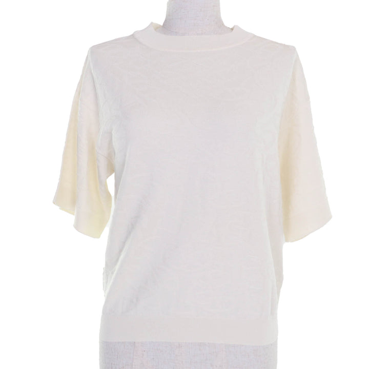 Excellent HERMES Short sleeve knit Naoussa Chne Dunkel Ivory silk Women 34
