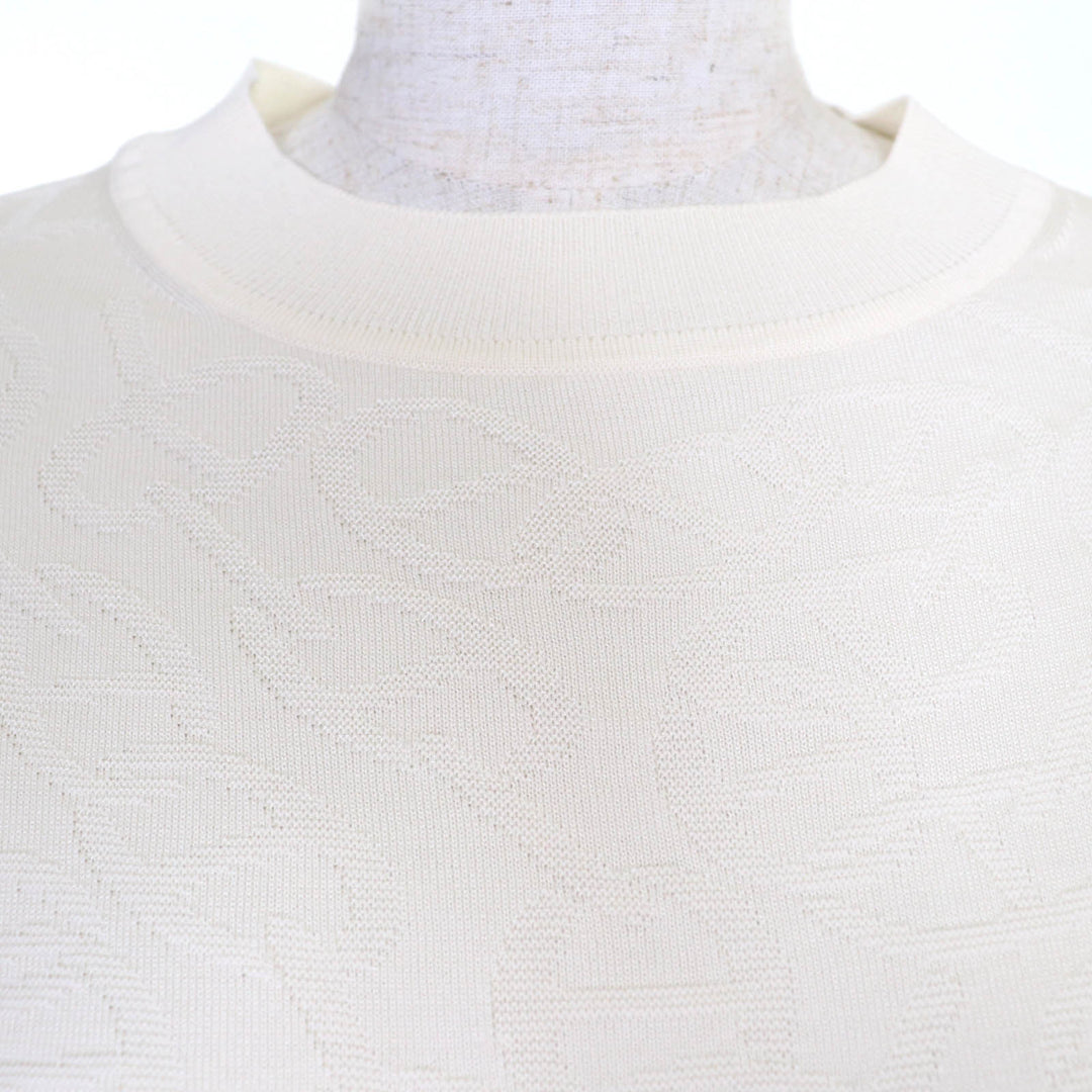 Excellent HERMES Short sleeve knit Naoussa Chne Dunkel Ivory silk Women 34