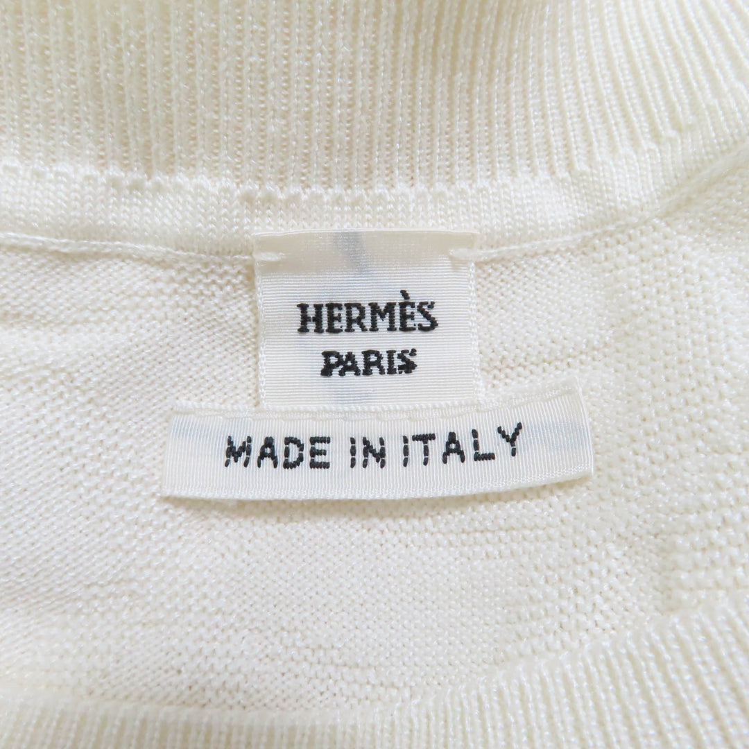 Excellent HERMES Short sleeve knit Naoussa Chne Dunkel Ivory silk Women 34