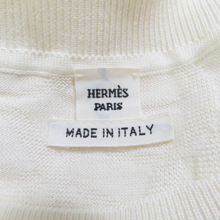 Excellent HERMES Short sleeve knit Naoussa Chne Dunkel Ivory silk Women 34
