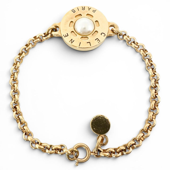 Excellent CELINE bracelet Circle logo gold Fake pearl Women