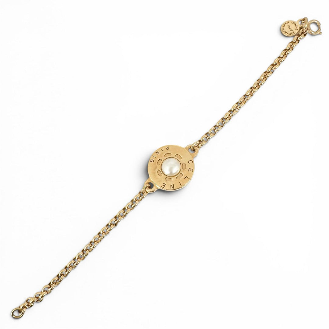 Excellent CELINE bracelet Circle logo gold Fake pearl Women