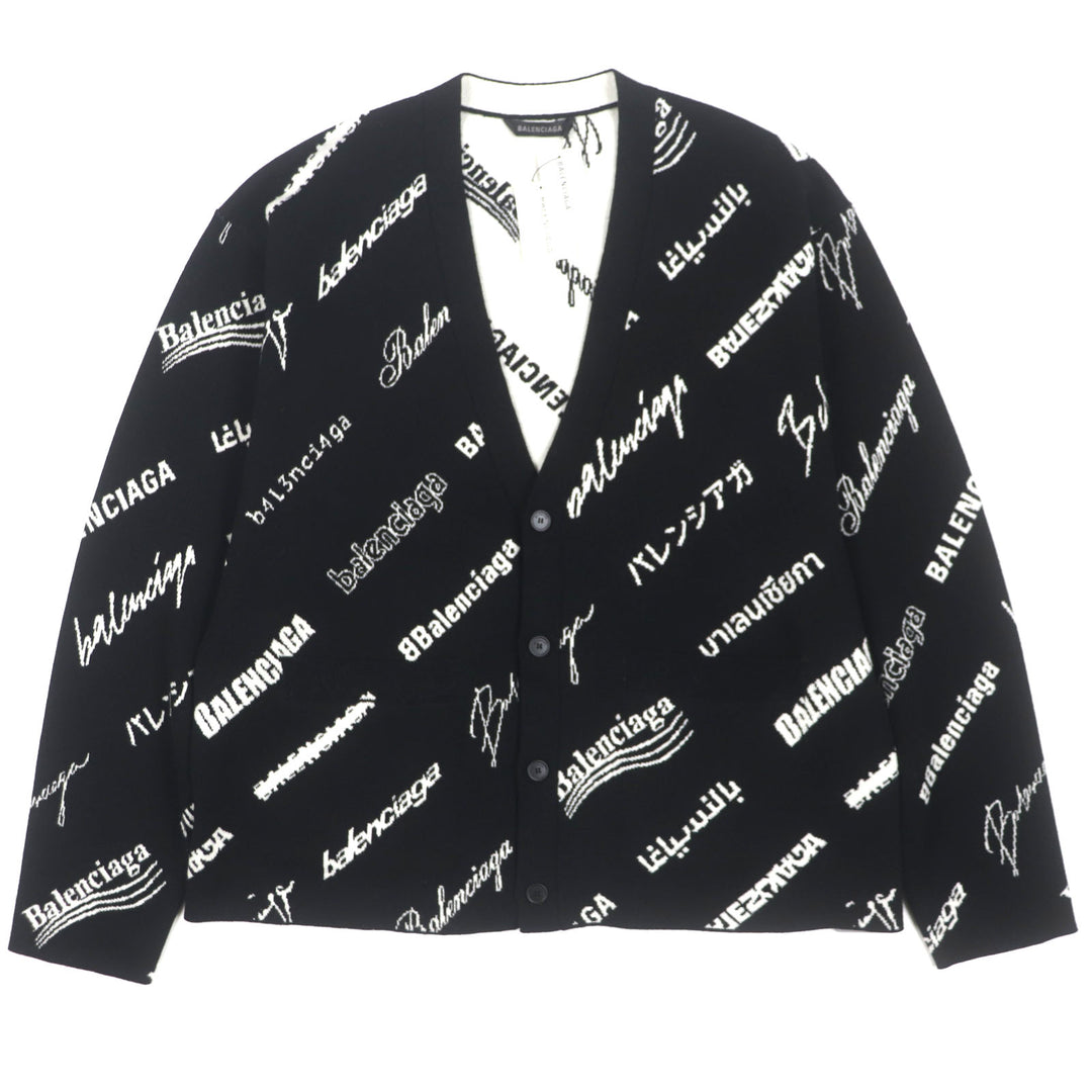 Pristine BALENCIAGA cardigan Logomaia All Over Cardigan black wool mens 1 724852
