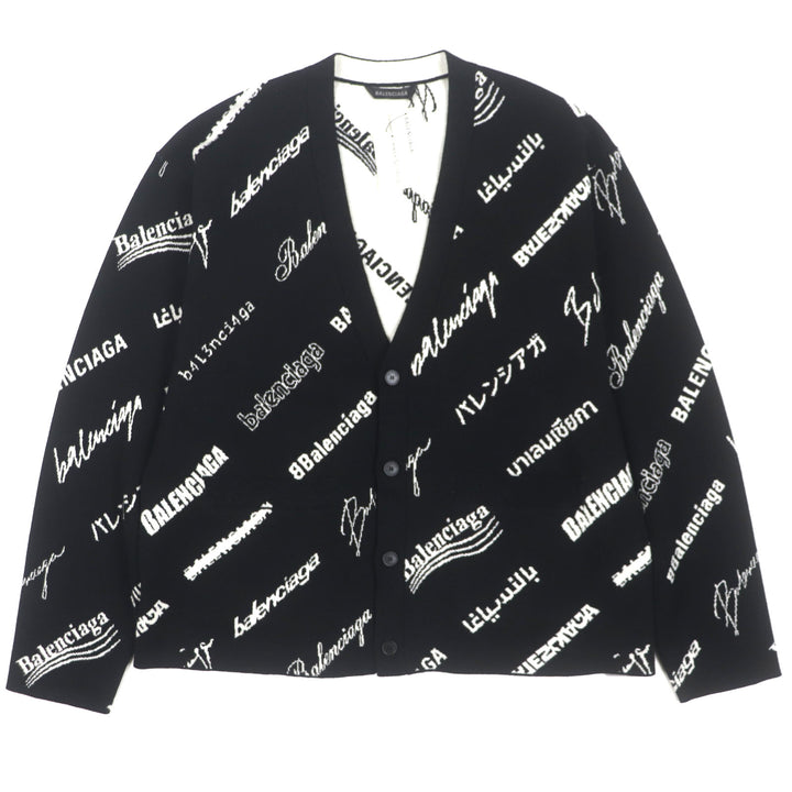 Pristine BALENCIAGA cardigan Logomaia All Over Cardigan black wool mens 1 724852