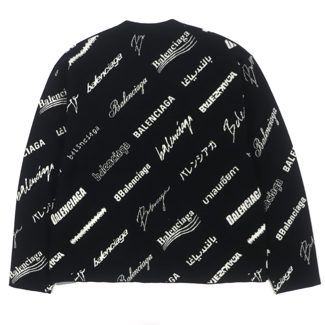 Pristine BALENCIAGA cardigan Logomaia All Over Cardigan black wool mens 1 724852