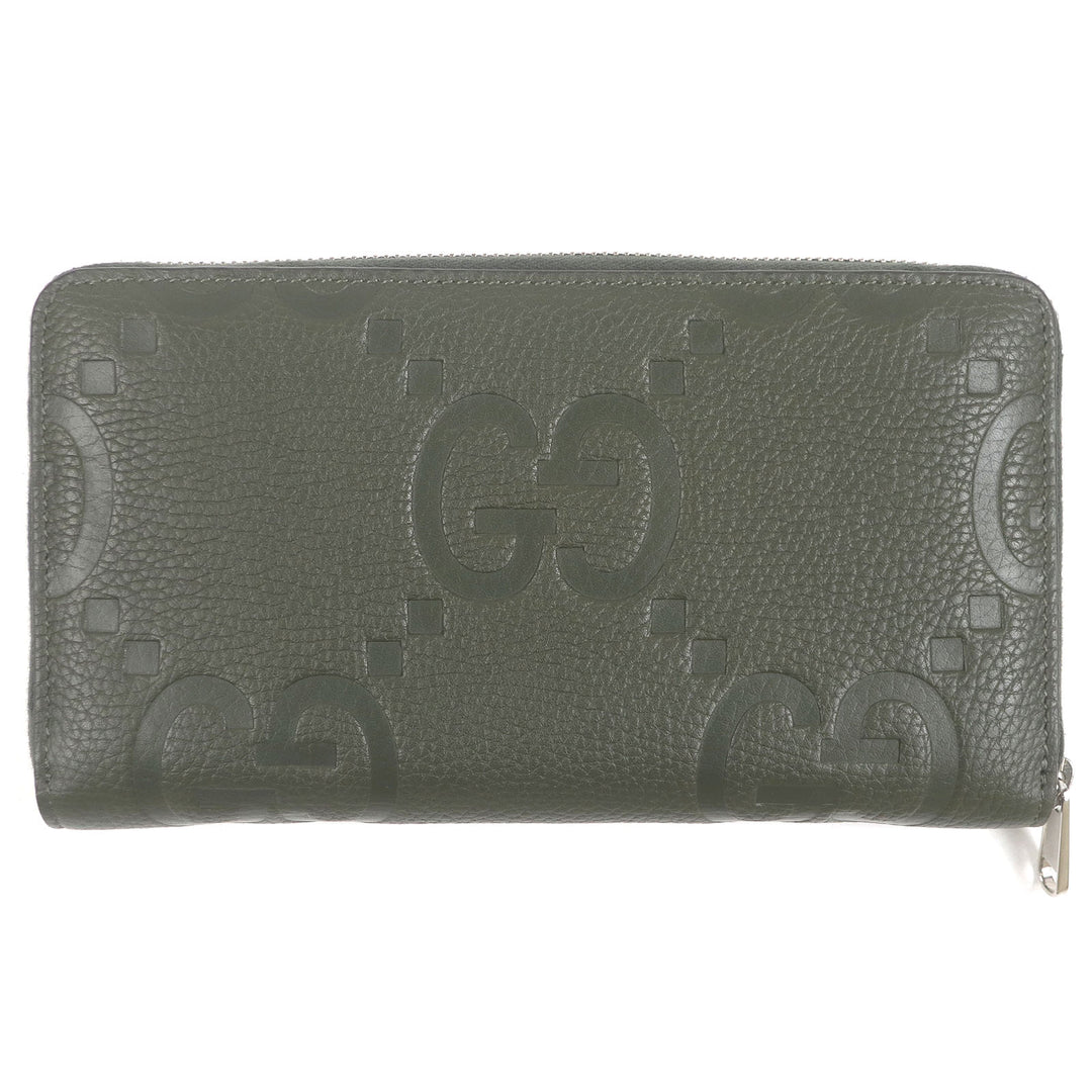 Excellent GUCCI Purse 739482 Jumbo GG Round Zip 739482 khaki leather mens
