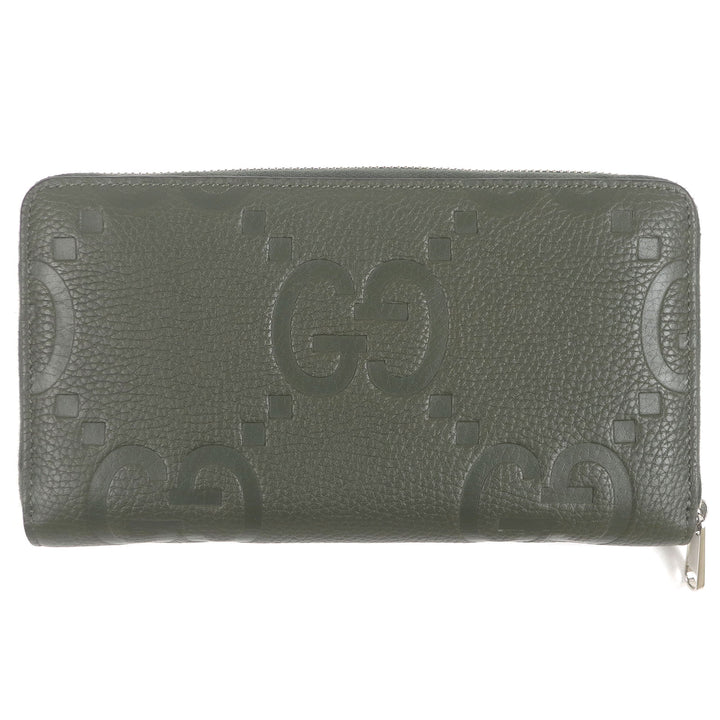 Excellent GUCCI Purse 739482 Jumbo GG Round Zip 739482 khaki leather mens
