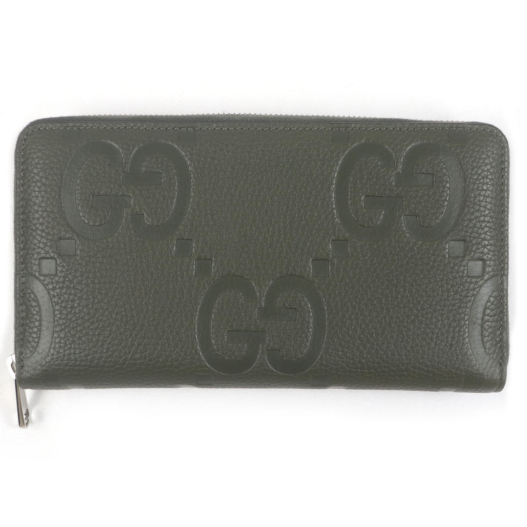 Excellent GUCCI Purse 739482 Jumbo GG Round Zip 739482 khaki leather mens