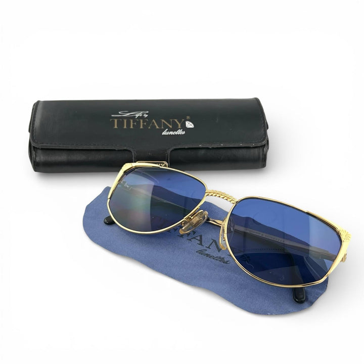 Great TIFFANY LUNETTES sunglasses 23k Gold Plated Blue gold mens